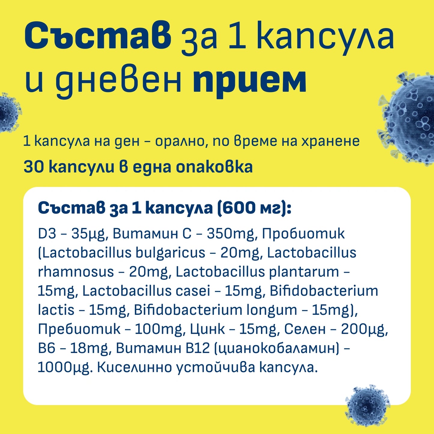 Imunno Helper състав на пробиотика, витамините и минералите
